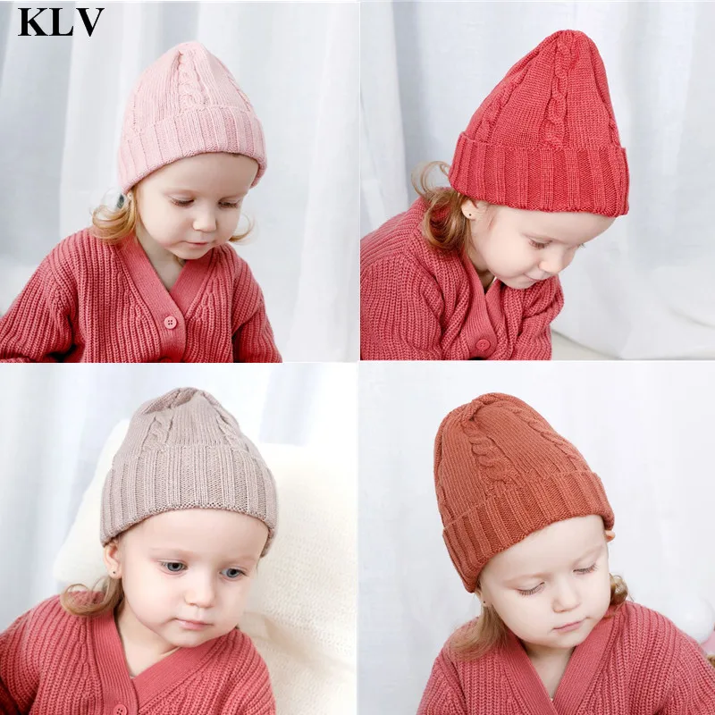 KLV, осенне-зимняя вязаная детская вязаная шапка для малышей, теплая шапка для маленьких мальчиков и девочек, детская шапочка для маленьких девочек