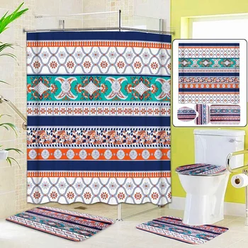 

Fashion Bohemia Style Shower Curtain Sets Non-Slip Rugs Toilet Lid Cover and Bath Mat Waterproof Bathroom Curtains Home Decor