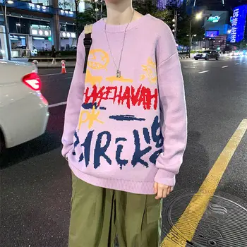 

2020 Autumn New Man's Korean Style Printing Sweater Trendy Round Neck Long Sleeve High Elasticity Loose Casual Pullover M-2XL
