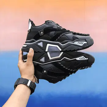 

2019 Autumn new men's breathable sneakers platform fashion outdoor men's running shoes students black flat sports shoes ZM-62