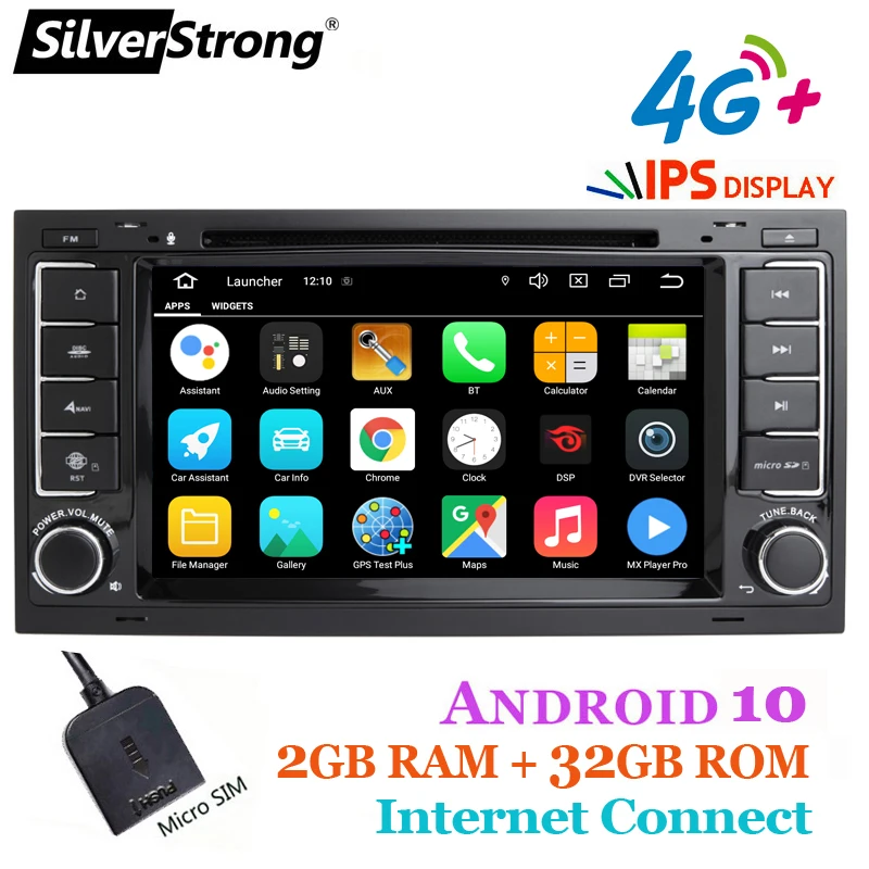 SilverStrong CarPlay Android10 2Din автомобильный dvd плеер для VolksWagen Touareg 2004 2009 4G Модем sim 32G