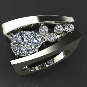 

2020 New Silver Color Big Ring with Zircon Stone for Women Wedding Engagement Fashion Jewelry