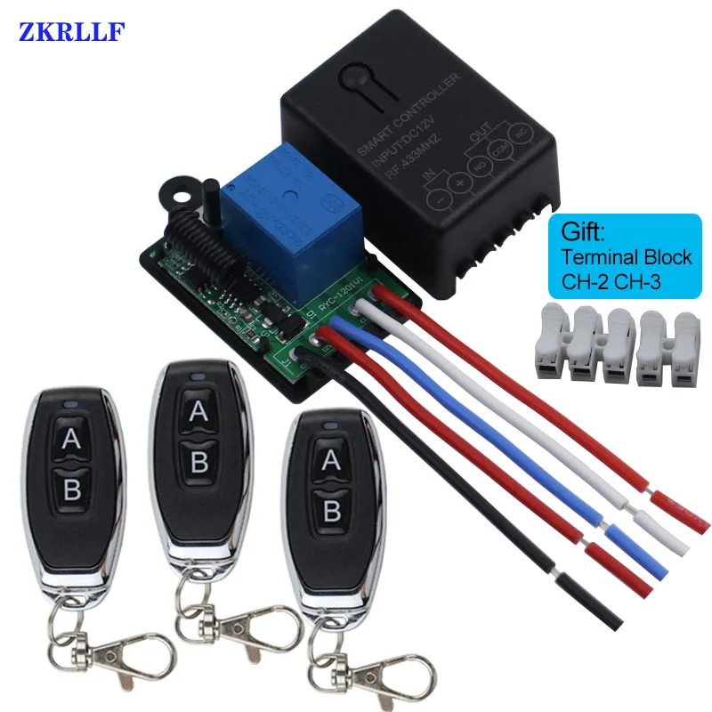 Universal Wireless Remote Control Switch DC 12V 1CH 433Mhz Relay Receiver and AB buttons RF Transmitter Electronic Lock Control DIY3-1