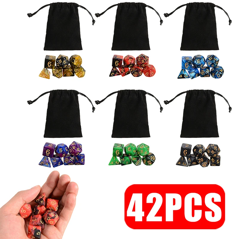 42pcs/set 6 Colors Polyhedral Dices For Dungeons & Dragons DND RPG Game Multi Sided Acrylic Dice with 6 Bag