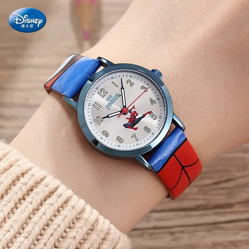 Disney Kids Quartz Wristwatch Marvel Cartoon Boys Watches Spider-man Cute Kids Watch Water Resistant Alloy Leather Clock Watches enlarge