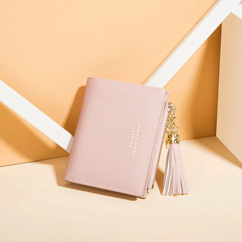 

2020 New Women Wallets and Purses Ladies Short Fashion Wallet Vertical Cross Pattern Fringe Zipper Coin Purse Cartera Mujer