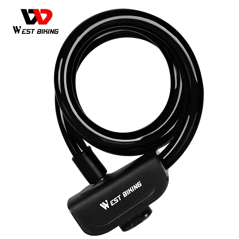 Bicycle lock WEST BIKING Bicycle Cable Lock Outdoor Cycling Anti-theft With Keys Steel Wire Security Bike Accessories 1.2M
