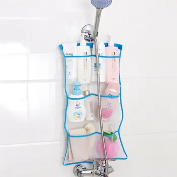 

Blue Mesh Bath Shower Organizer 6 Storage Pockets Hanging CaddySpace Saving Toy Organizer Bathroom Accessories