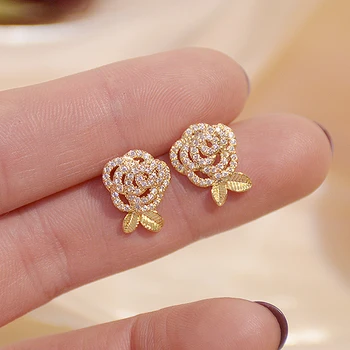 Korean New Arrive Exquisite AAA CZ Women Earring Cubic Zircon Elegant Rose Stud Earring Wedding Jewelry Pendant Accessories Gift