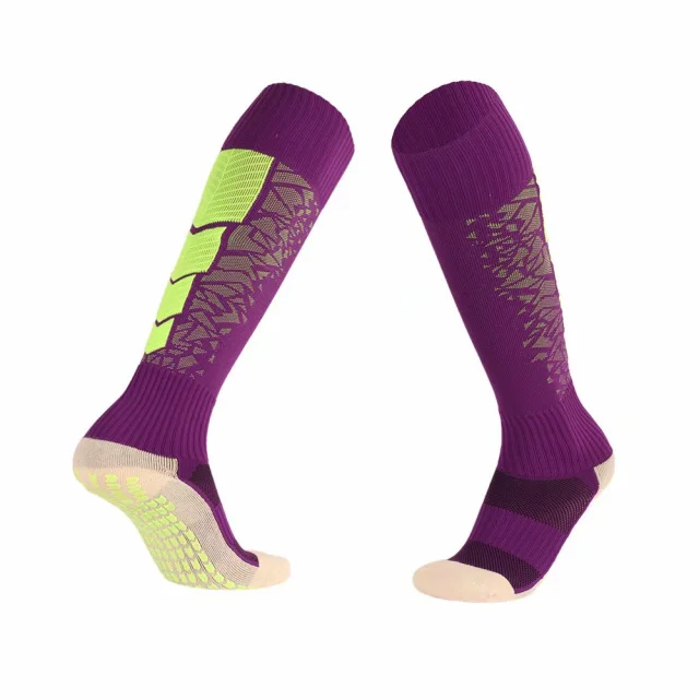 Носки для велоспорта, бега, хлопковые длинные футбольные носки, нескользящие спортивные футбольные голени, защита голени, компрессионный протектор для мужчин CJM611 - Цвет: Фиолетовый