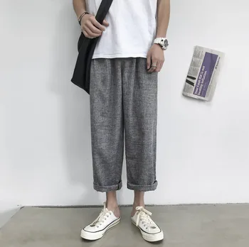 

2020 Spring And Summer New Youth Popular Cotton And Linen Loose Straight Pants Fashion Casual Thin Nine-point Pants Black / Grey