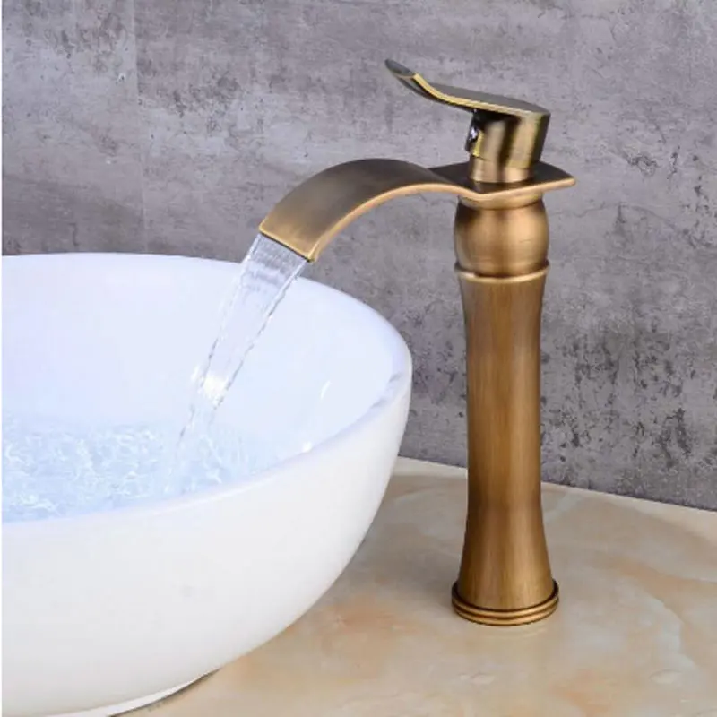 

All copper stage basin of hot and cold water tap titanium heightening basin faucet concise high waterfall faucet