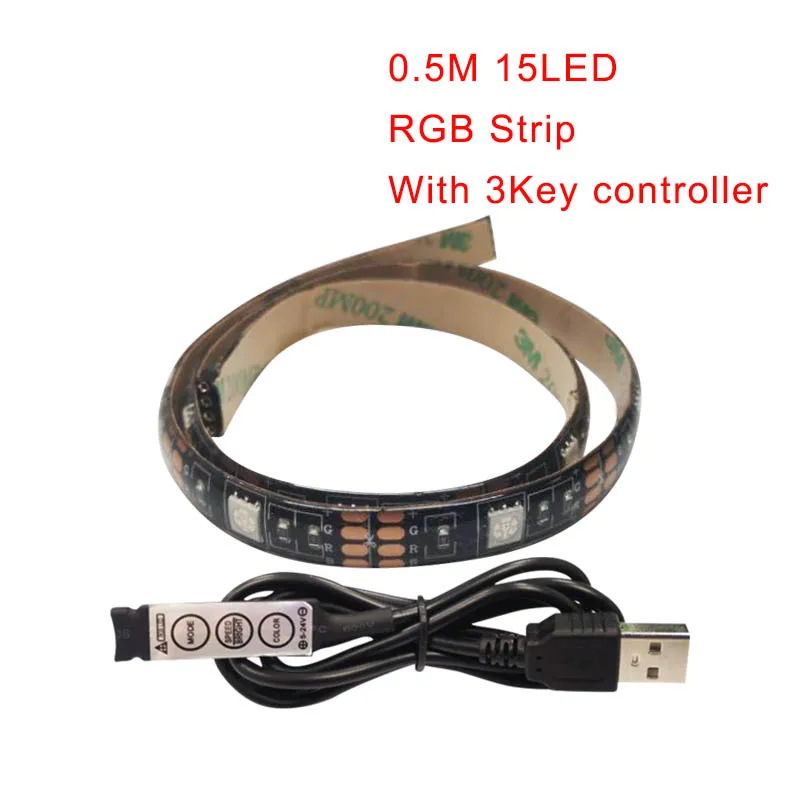 5 В USB Светодиодная лента tv 2 м RGBW сменный светодиодный ленточный гибкий ТВ фоновый светильник ing DIY светодиодный светильник для украшения - Испускаемый цвет: 0.5m RGB 3key