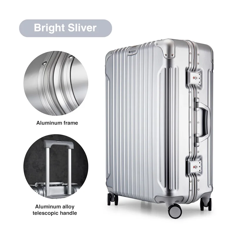 Bright Silver Hanke дизайн лакированный чемодан Алюминиевая Рама чемодан Bayer PC жесткий корпус тележка на колёсиках Спиннер колесо TSA замок телескопическая ручка - Цвет: Bright Silver