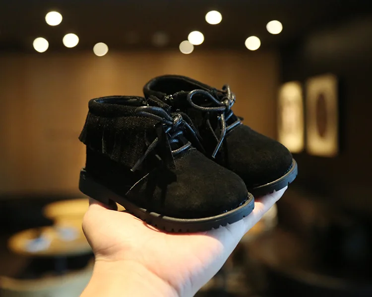 Children's Fringed Genuine Leather Toddler Shoes Baby 1-2 Years Old Baby Soft Bottom Toddler Snow Boots