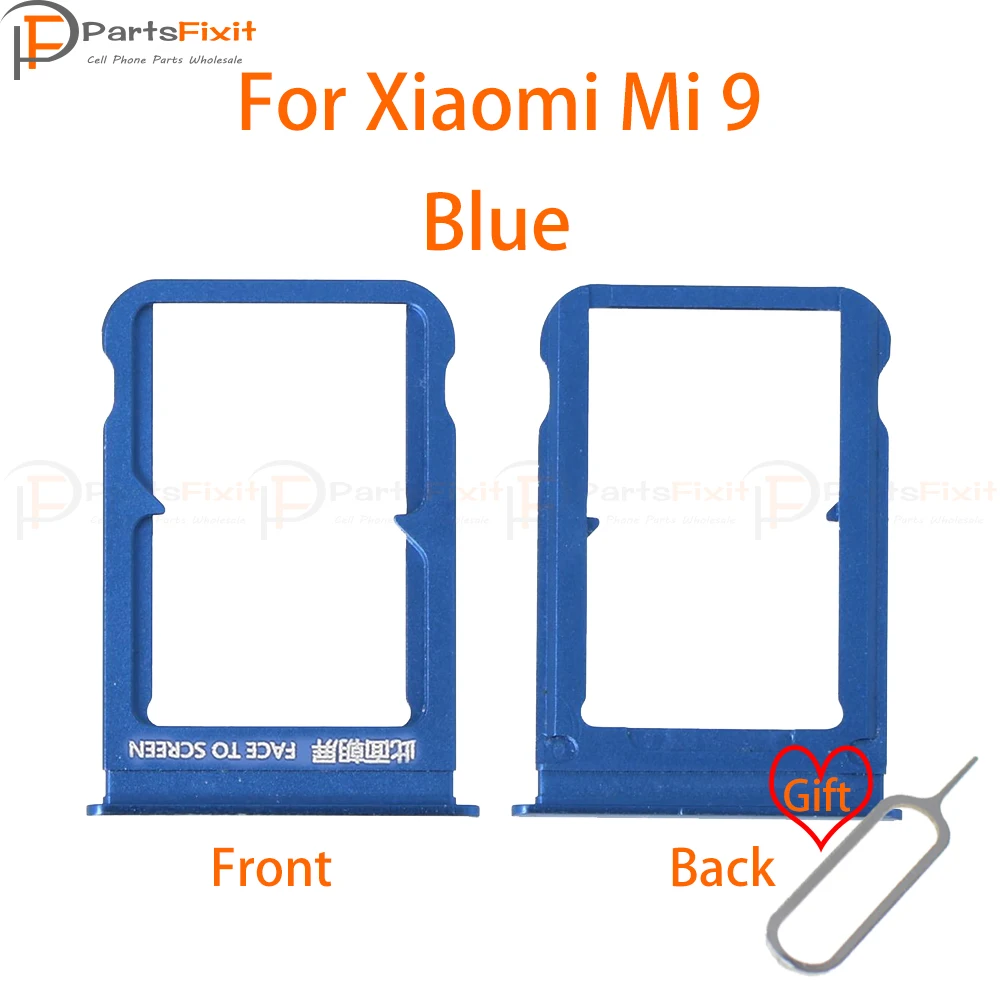 Blue Лоток для sim-карт для Mi9, слот для sim-карты, держатель для карт, слот для карт, адаптер для Mi 9, запасные части с бесплатной выемкой - Цвет: Blue