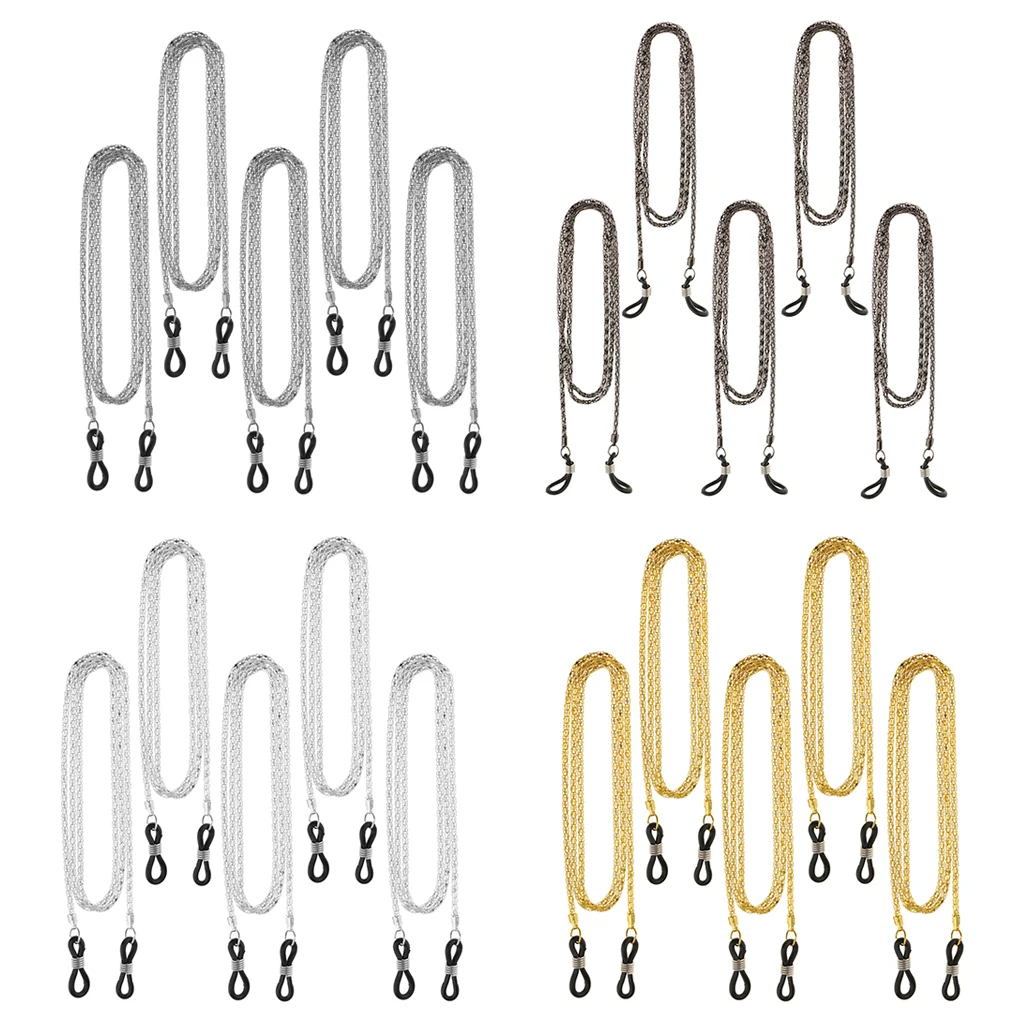 Lot 5pcs Metal Eyeglass Neck Cord Chain Reading Glasses Sunglasses Holder Necklace Lanyard - Gold Gray White Black