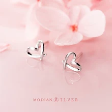 Modian Классическая линия крошечные дизайнерские сердца Простые серьги-гвоздики для женщин очаровательные 925 пробы серебряные серьги-гвоздики корейские ювелирные изделия