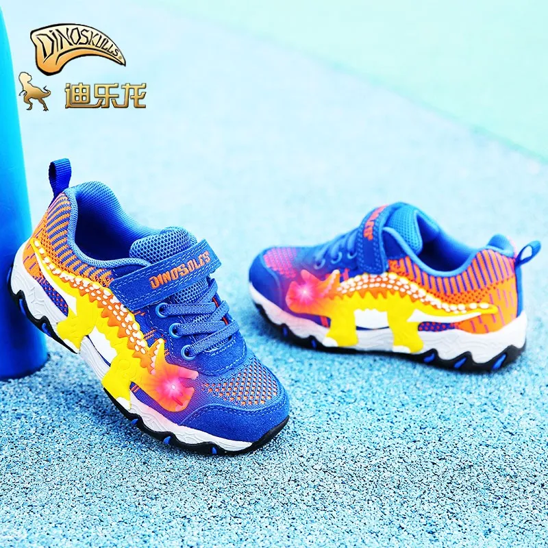 

Dinoskulls Children Autumn Shoes 2020 LED Glowing Sneakers Boys Dinosaur Light Up Mesh Breathable Fashion School Outdoor Shoes