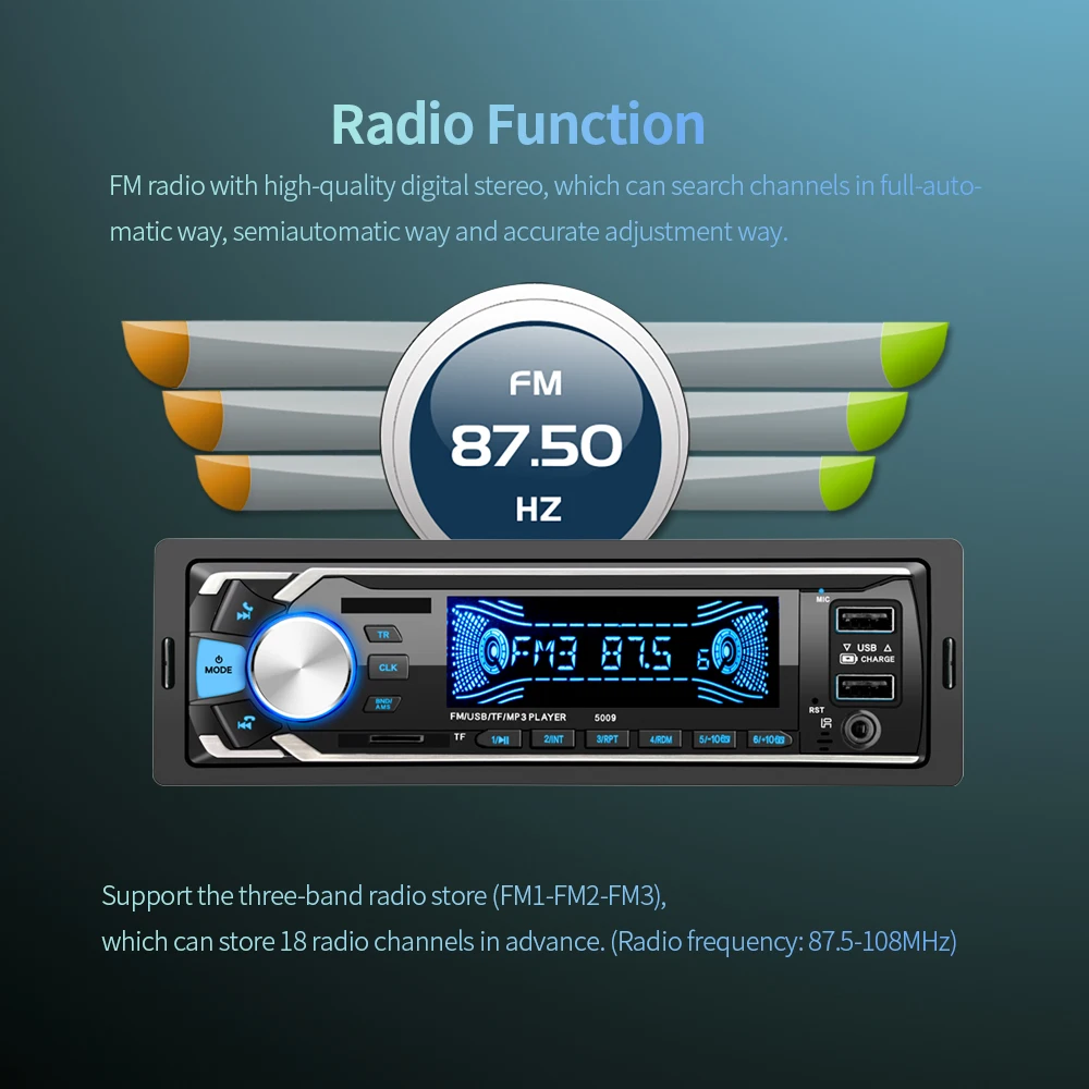 Автомобильное радио 12 В 2USB Быстрая зарядка Автомобильный MP3 Bluetooth Автомагнитола хост fm-радио mp3 красочная версия 5009 несколько цветов