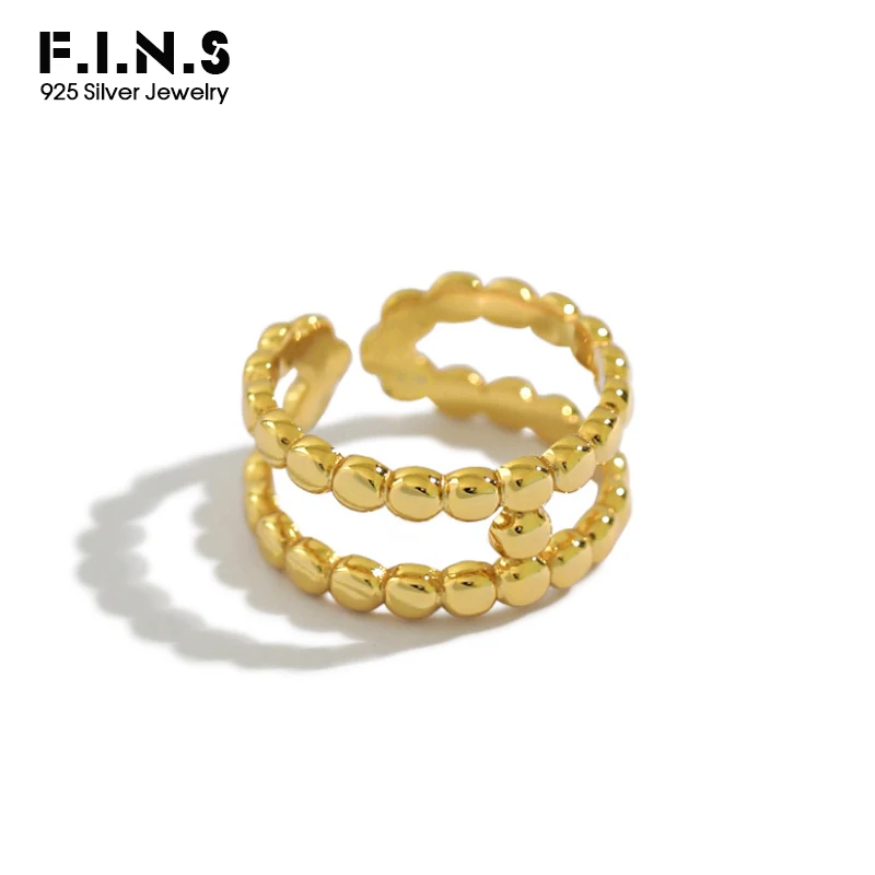 

F.I.N.S Authentic 100% 925 Sterling Silver Rings for Women Multi-Beads Double Layer Open Finger Ring Geometric Silver 925 Ring