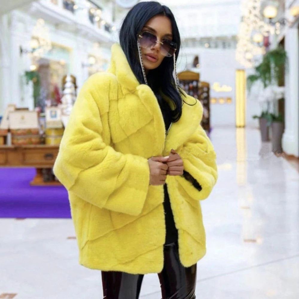 Women Mid-length Natural Mink Fur Jackets Winter 2022 New High Quality Woman Casual Full Pelt Mink Fur Coat Genuine Fur Overcoat