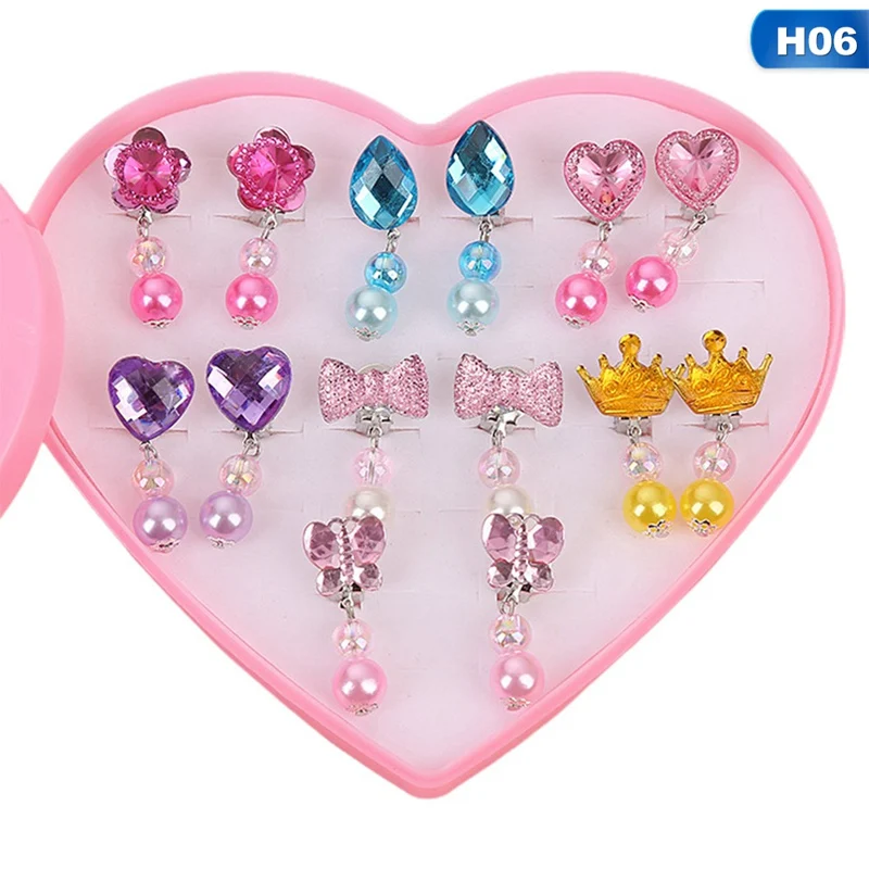 Korean Style Kids Ear Clip 7Pairs Lovely Cartoon Animal Baby Ear Clip No Piercing Earring Ring For Baby Girls Children Gift ear clip earrings clip earrings ear clip ear accessories