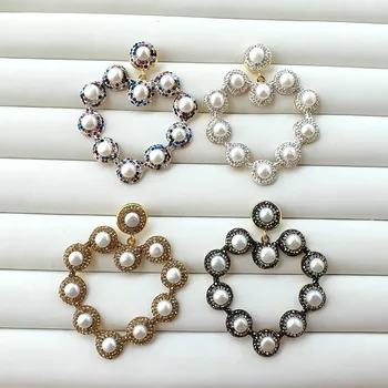 

4Pairs Natural Pearl Beads Earring,Rhinestone Crystal Paved Heart shaped Pearl Dangle Earrings For Women Jewelry Xmas gift E1017