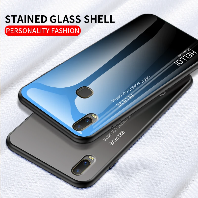 Vivo Y3 Standard Edition Case Luxury Marble Tempered Glass Soft TPU Frame Shockproof Back Cover Y11 2019 Protective | Мобильные