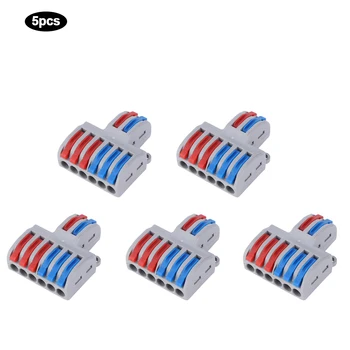 

5pcs 2 In 6 Out Reusable Spring Lever Terminal Blocks Electric Wire Cable Connectors Quick Connection Terminal Screw-Free Spring