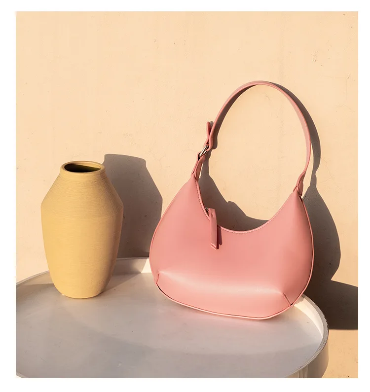 FIRMRANCH Woman's Stylish Solid Color Half Moon Design Sweet Macaron High Quality Daily Date Casual Shoulder Orange Armpit Bag