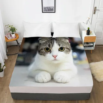 

3D Fitted Sheet Bed Mattress Fitted Cover Custom Design Bed Linens Sheets Bedsheet Black 120x200 Animal Cat Dog Pet Bedding