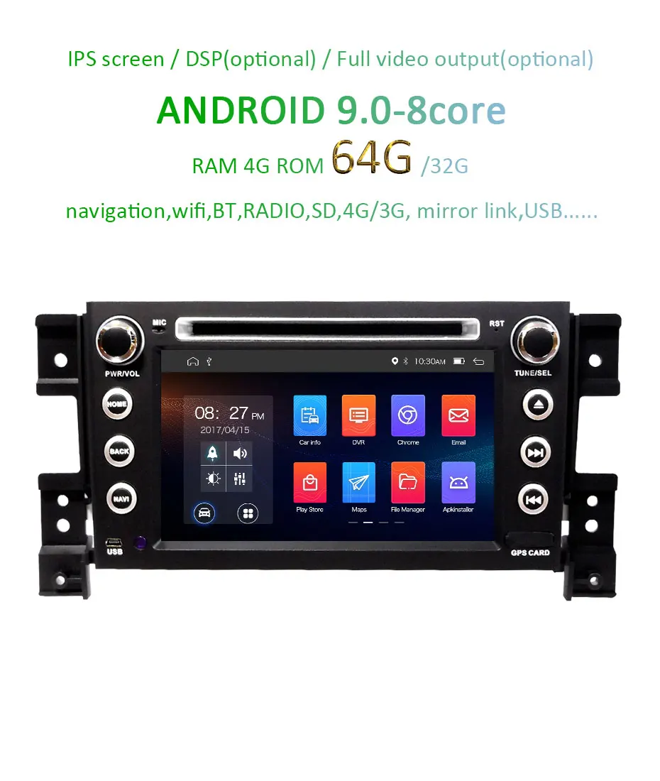 Sale DSP IPS Android 9.0 4G 64G 2 DIN Car DVD PLAYER For SUZUKI GRAND VITARA 2007-2013 GPS RADIO NAVIGATION STEREO Multimedia SCREEN 1