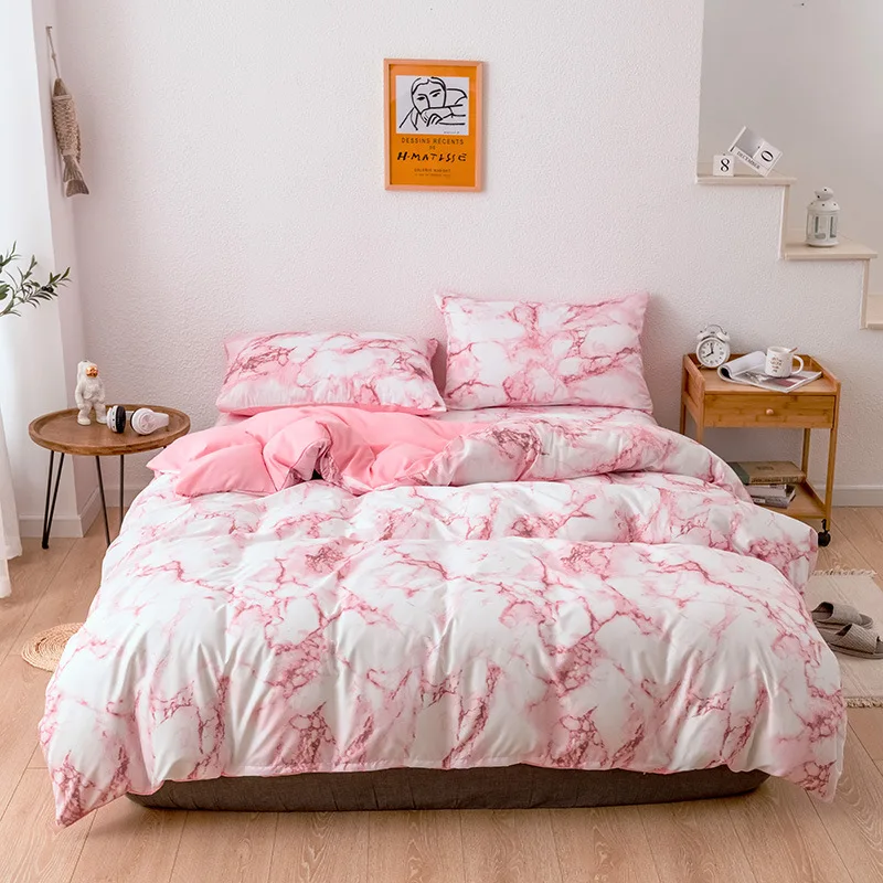OLOEY 2/3 шт. Комплект постельного белья с печатной мрамор постельное белье белого и черного цвета пододеяльник европейского размера King queen Стёганое одеяло, покрывало одеяло - Цвет: Розовый