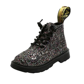 

2020 New Autumn Girls Boots Leather Sequins Kids Boots Princess Shoes Zip Waterproof Ankle Fashion Children Boots Size 26-36