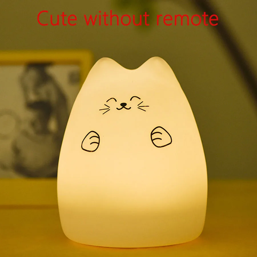 Colorful Cat Silicone LED Night Light Rechargeable Touch Sensor light 2 Modes Children Cute Night Lamp Bedroom Light - Испускаемый цвет: Cute without remote