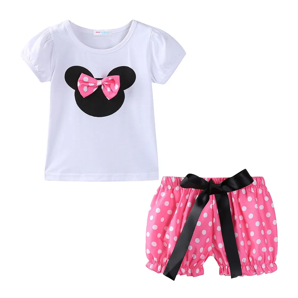 Pink Shorts Mudkingdom/одежда с изображением Минни для маленьких девочек; милый бант из ленты в горошек; цвет розовый, красный - Цвет: Pink Shorts