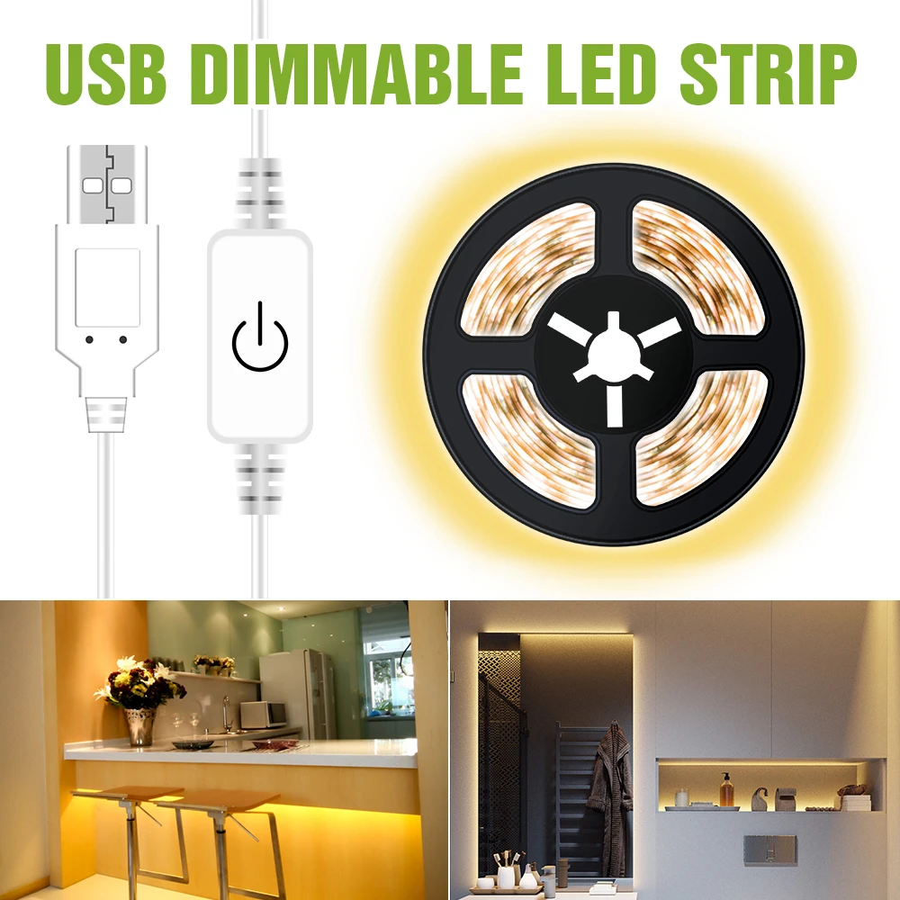 $4.84 50CM 1M 2M 3M 4M 5M Dimmable LED Strip Light DC 5V Waterproof SMD 2835 String Diode Flexible Ribbon USB Plug Backlight For TV