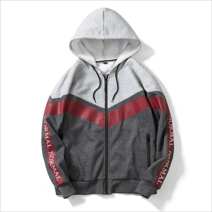 

Spring new style man color matching hooded sweatshirt casual zipper hoodies male tooling style fashion men's sweatshirt