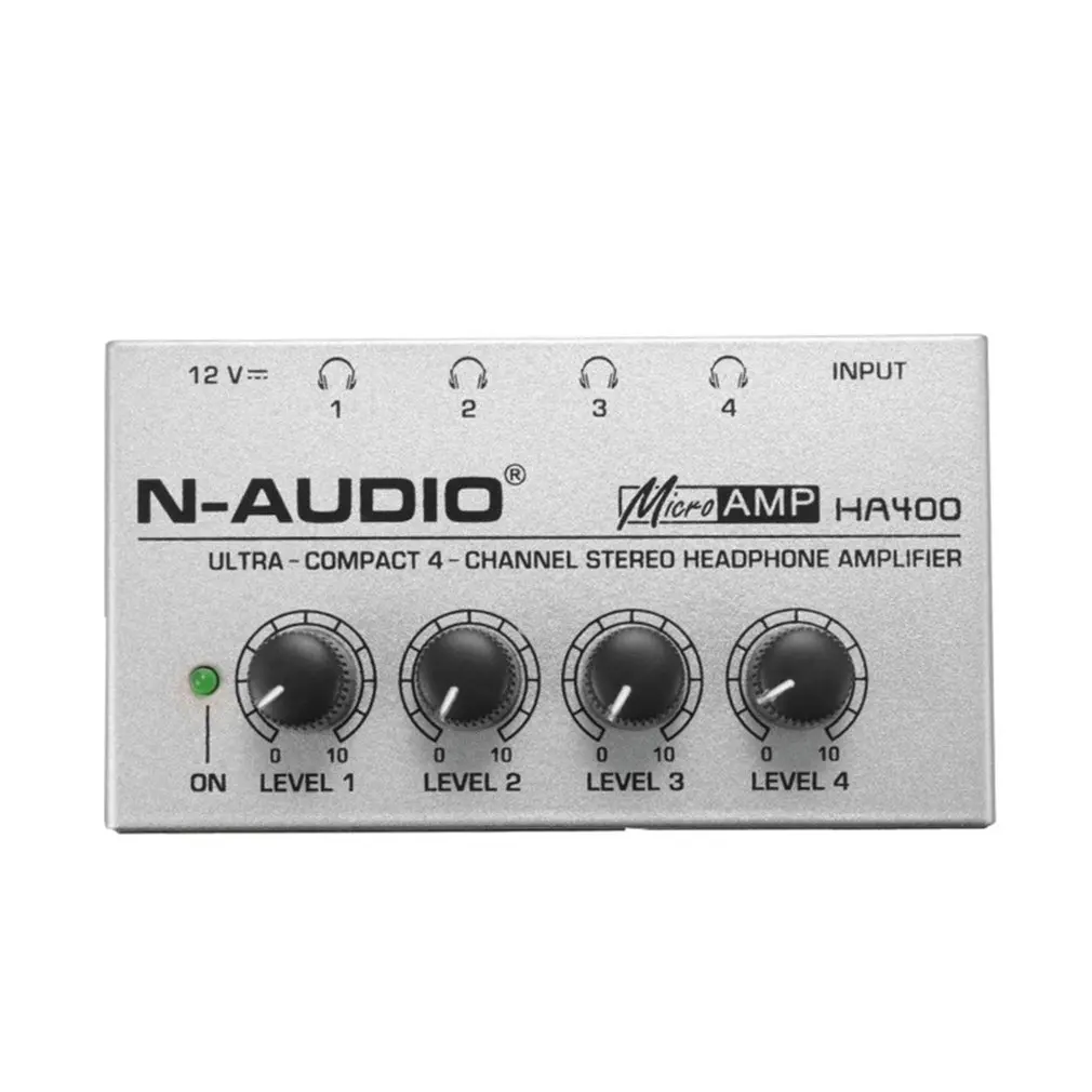 HA400 Ultra compact 4 Channels Mini Portable Audio Stereo Headphone Amplifier with Power Adapter Microamp Amplifier