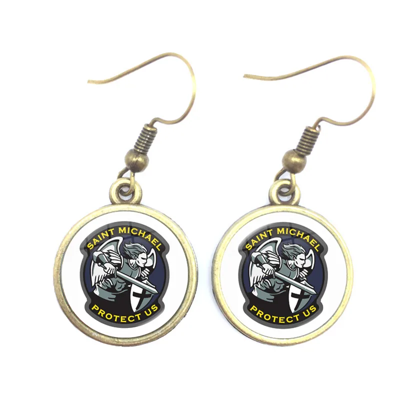 

Fashion Glass Cabochon Earrings Archangel St.Michael Protect Me Saint Shield Protection Charm Russian Orhodox Jewelry For Holy