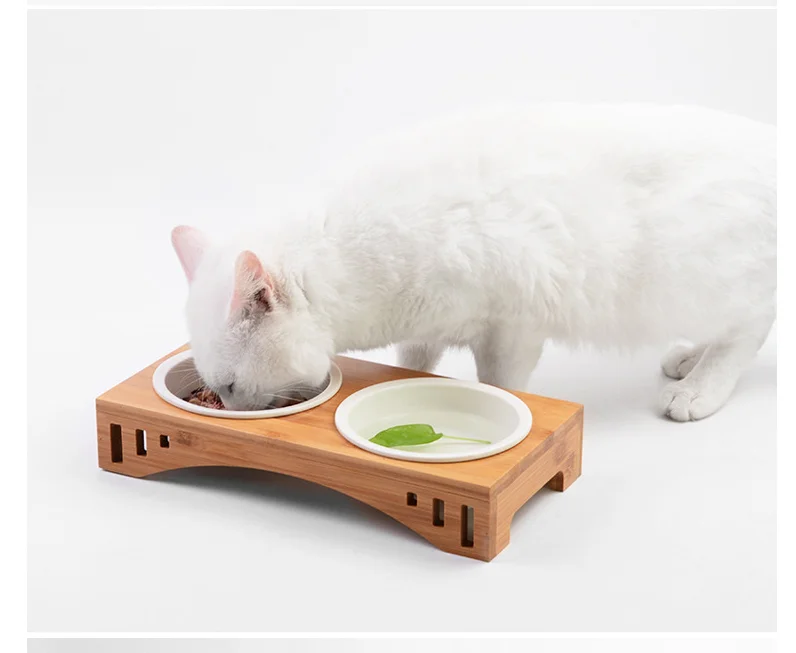 Pet обеденный стол из цельного дерева керамическая миска для кошек и миска для собаки, домашних животных кошка пищевая миска для собачьего корма для бамбука и дерева миска для домашних животных