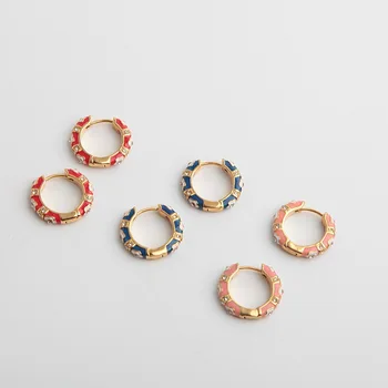 

Luxurious enamel glaze studded colored earrings small ear circle multicolor