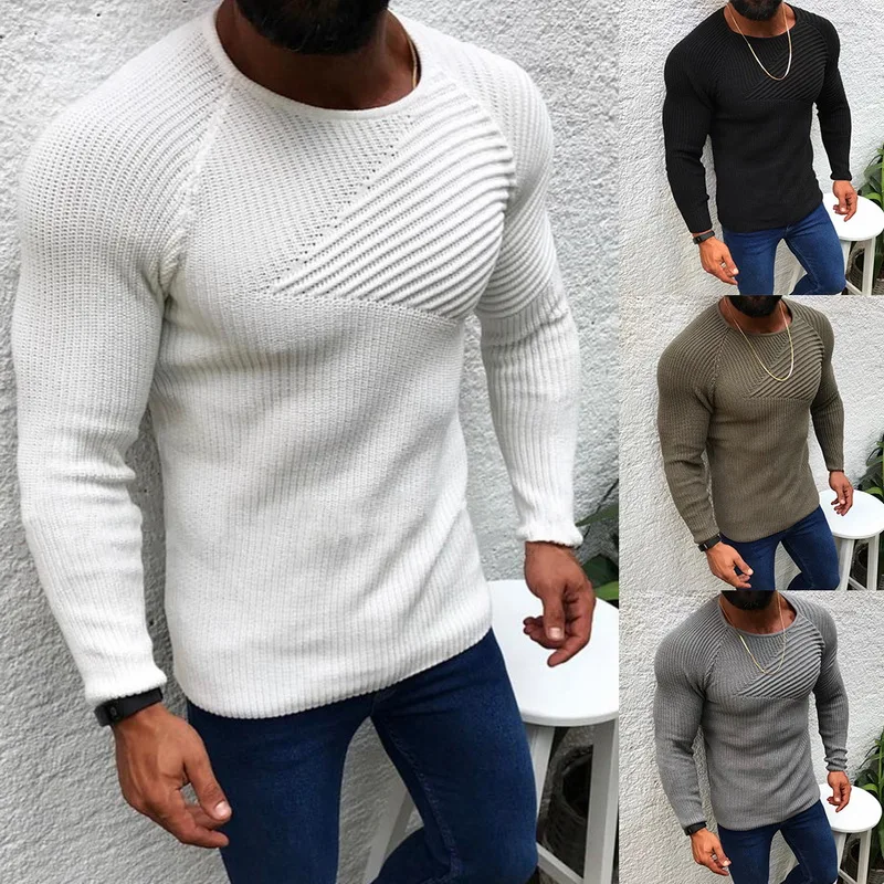 Fashion Sweater For Mens Pullovers Winter Warm Tops Round Neck Slim Fit Knit Woole Warm Casual Clothing Male Autumn