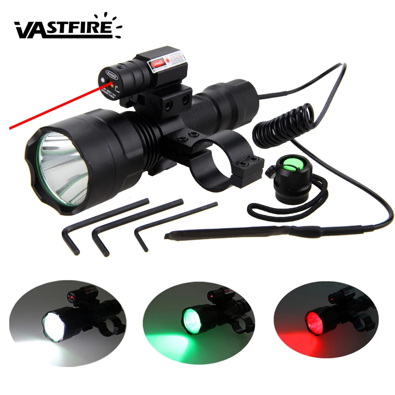 VastFire Red//Green//White LED C8 Flashlight Dot Sight Torch Mount Pressure Switch