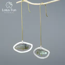 Lotus весело Настоящее серебро 925 проба Натуральный Лабрадорит Fine Jewelry вращающийся глаза мира длинные Длинные Висячие серьги для Для женщин