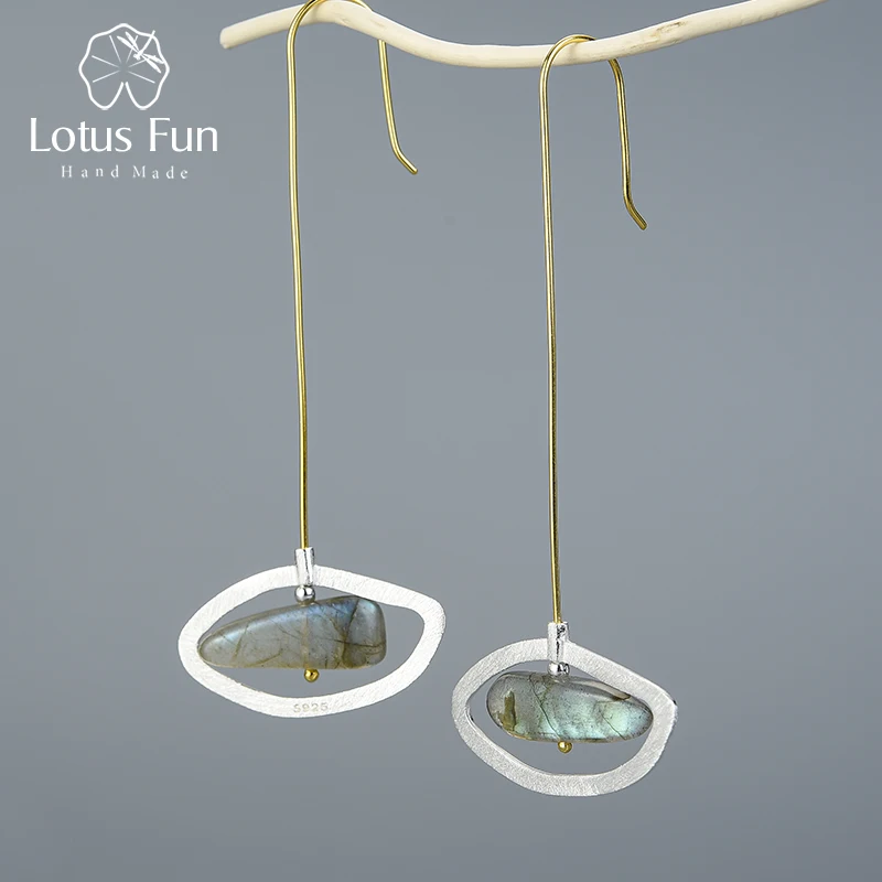 Lotus весело Настоящее серебро 925 проба Натуральный Лабрадорит Fine Jewelry вращающийся