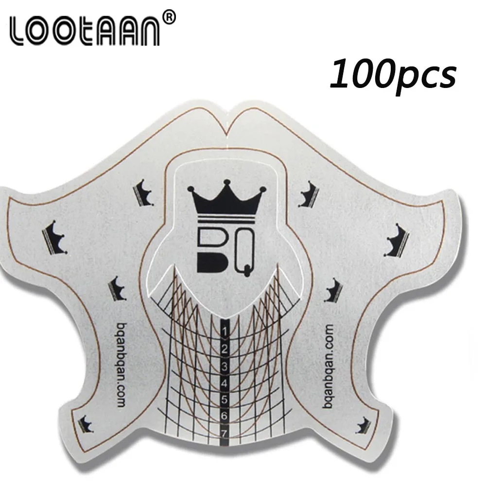 Lootaan White Alloy 300PCS Nail Forms Nail Art Acrylic UV Gel Tip Extension Tips Tool Manicure Gel UV - Цвет: 100pcs