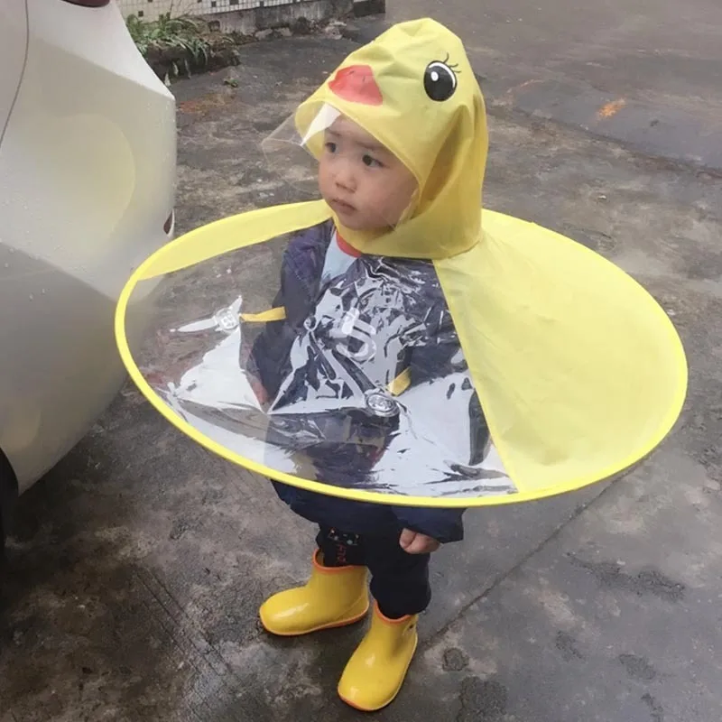 Creative Rain Ponchos Children's Raincoat Transparent UFO Children Umbrella Hat Hands Cover Funny Baby Duck Rain Coat Outdoor (3)