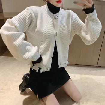 

Bead Button Designer White Cardigan Women Sweater Winter Spring 2020 Fashion Brand Knitted Sweaters Female Outwear Casual Tops